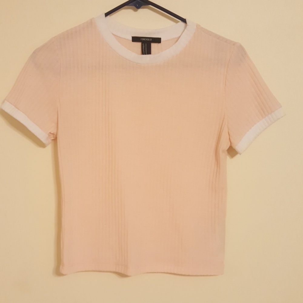 Semi sheer white trimmed pink crop top
